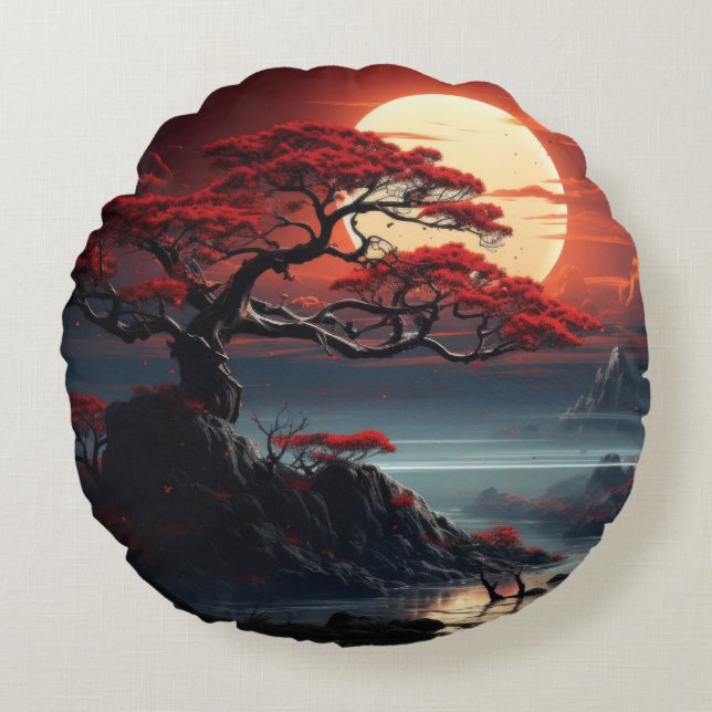 Bonsai Tree Rundes Kissen (Vorderseite)