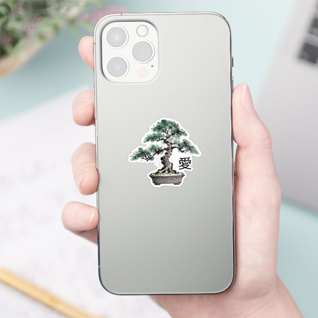 Bonsai Tree Sumi-e Style Japanese Love Calligraphy Aufkleber (Telefon)