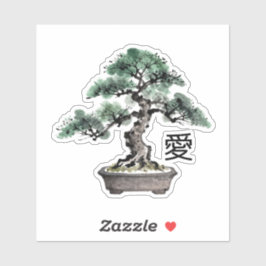 Bonsai Tree Sumi-e Style Japanese Love Calligraphy Aufkleber
