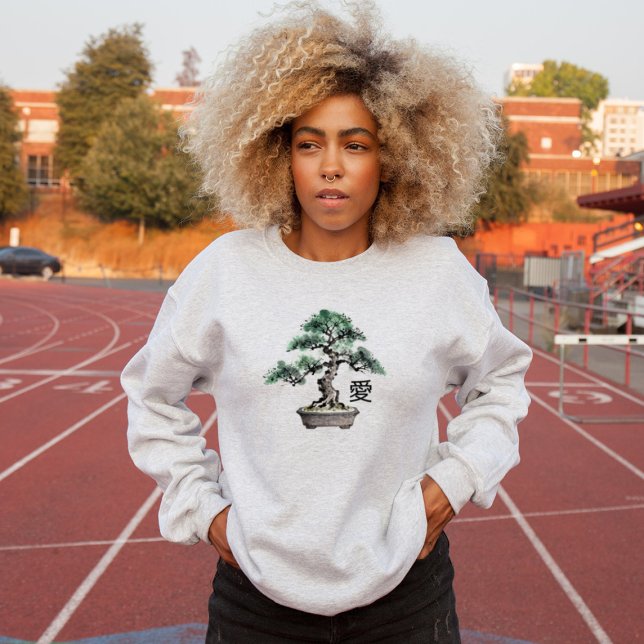 Bonsai Tree Sumi-e Style Japanese Love Calligraphy Sweatshirt (Von Creator hochgeladen)