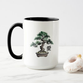 Bonsai Tree Sumi-e Style Japanese Love Calligraphy Tasse