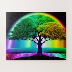 Bonsai Tree umgeben von Regenbogenfarben