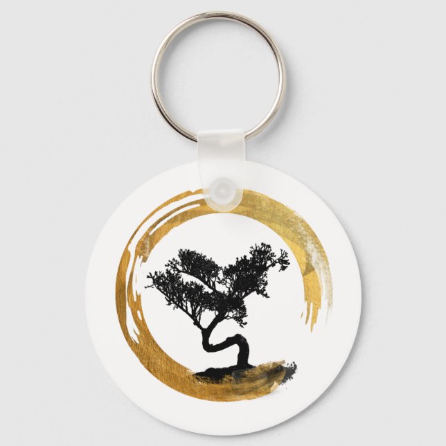 Bonsai Tree. Zen Enso Circl. Feng Shui Calligraphy Schlüsselanhänger (Vorderseite)