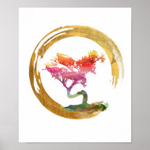 Bonsai Tree. Zen Enso Circle. Aquarellkunst