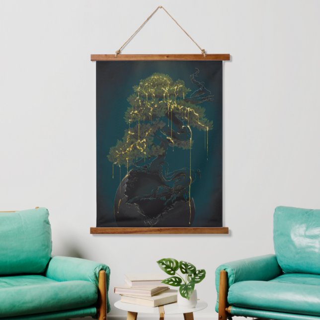 Bonsai Wandteppich Mit Holzrahmen (Wohnzimmer)