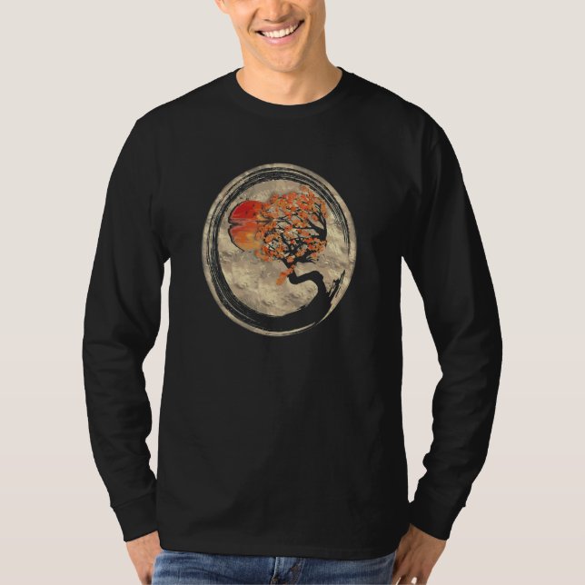 Bonsai Zen Buddhist Enso Circle Tree in Japanisch T-Shirt (Vorderseite)