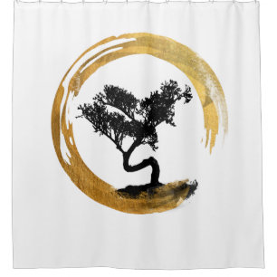 Bonsais-Baum. Zen Enso Circl. Feng Shui Duschvorhang
