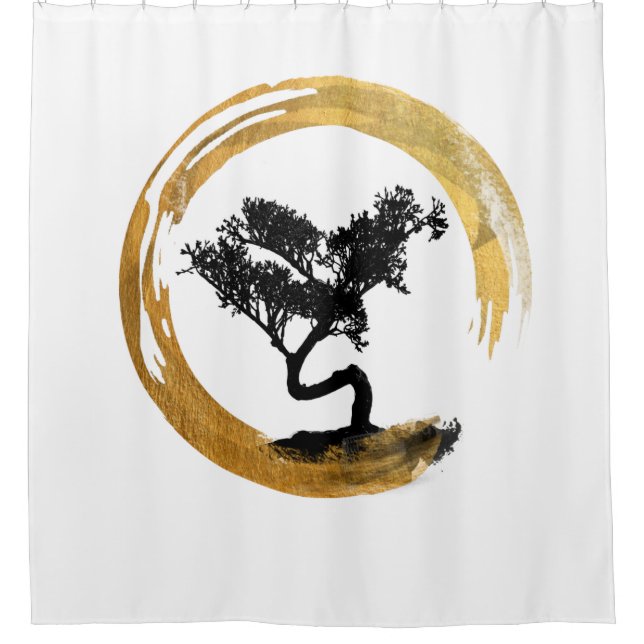 Bonsais-Baum. Zen Enso Circl. Feng Shui Duschvorhang (Vorderseite)