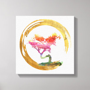 Bonsais-Baum. Zen Enso Kreis. Aquarell-Kunst Leinwanddruck