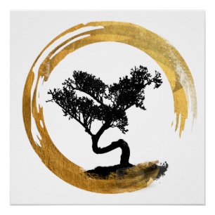 Bonsais-Baum. Zen Enso Kreis. Aquarell-Kunst Poster