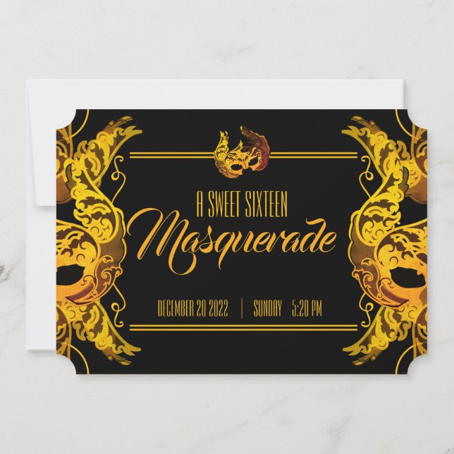 Bonus 16 BIRTHDAY MASQUERADE Goldkarte Einladung (Rückseite)
