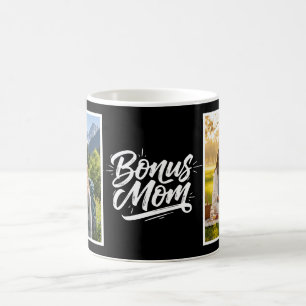 Bonus-Mama-Bürstenschrift Zwei-Fotos Schwarz-Weiß Kaffeetasse