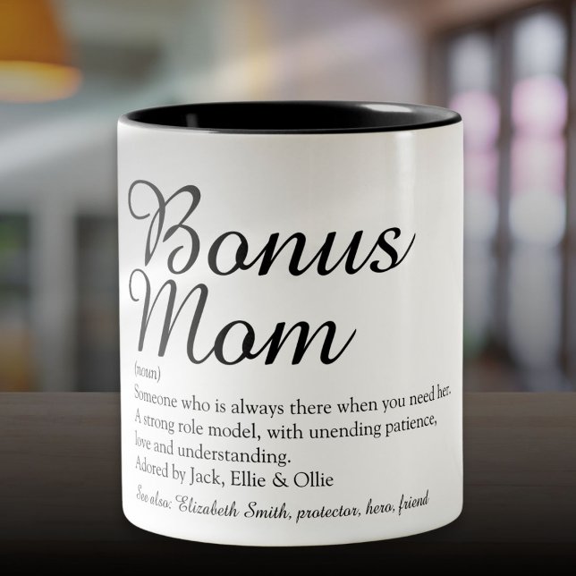 Bonus Mama Definition Quote Spaß Stilvoll Zweifarbige Tasse (Bonus Mom Definition Quote Fun Stylish Two-Tone Coffee Mug)