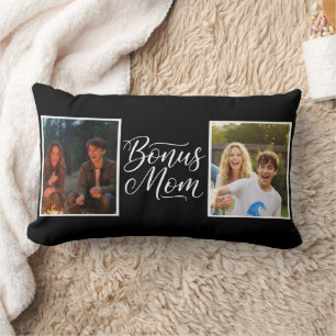 Bonus-Mama hübsche Kursivschrift Zwei Fotos Schwar Lendenkissen