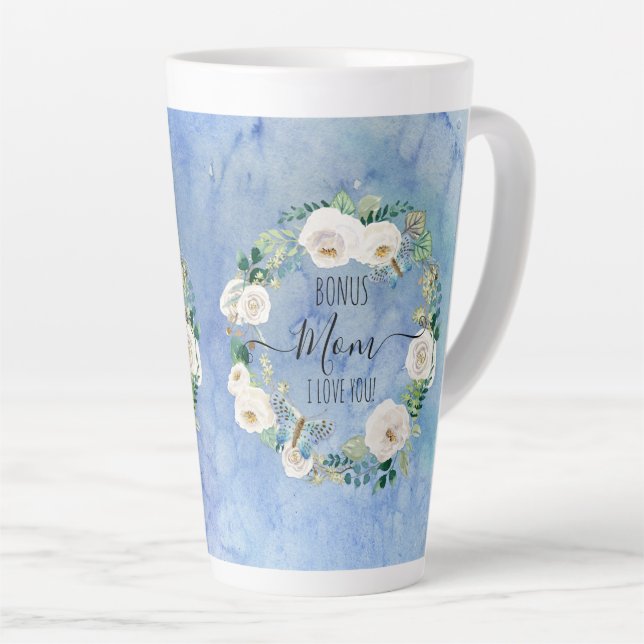 Bonus Mama I Liebe Sie Blue White Boho Blumenstrau Milchtasse (Rechte Ecke)