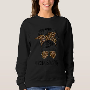 Bonus Mama Life Messy Hair Bun Leopard Print Mothe Sweatshirt