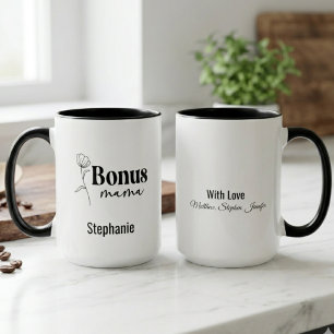 Bonus Mama Minimalist Boho Linienkunst Blumen Schw Tasse