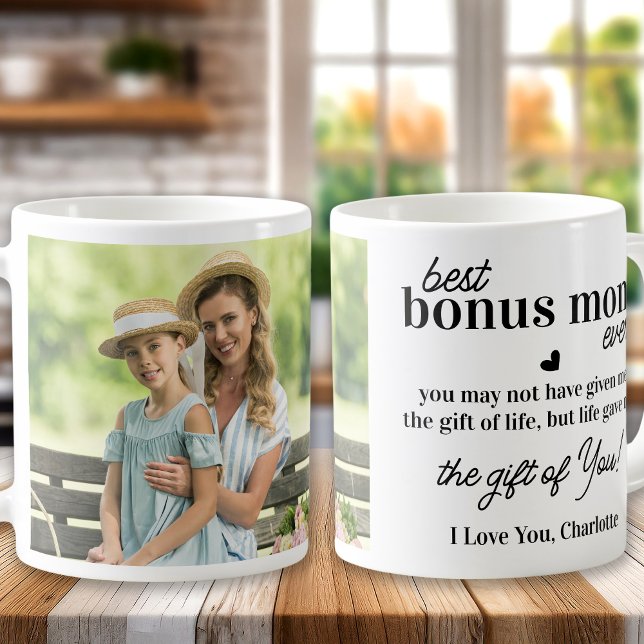 BONUS MAMA Personalisiertes Foto Treppentag Mutter Kaffeetasse (Von Creator hochgeladen)