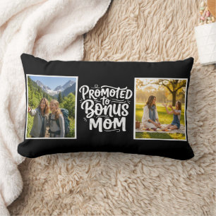 Bonus-Mama-Schriftzug-Pinsel-Doppel-Foto Schwarz Lendenkissen