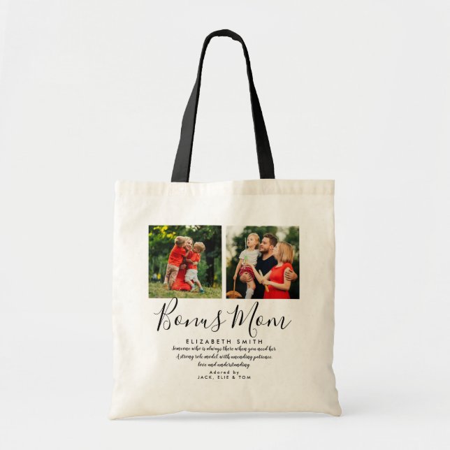 Bonus-Mama StepMom Script Quote Foto Tasche (Vorne)