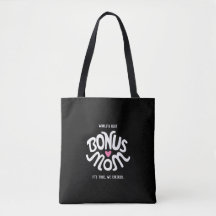 Bonus Mama Weiß & Rosa Design auf Schwarz-Tote-Tas