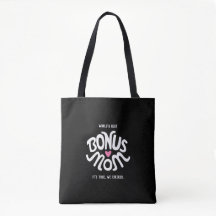 Bonus Mama Weiß & Rosa Design auf Schwarz-Tote-Tas