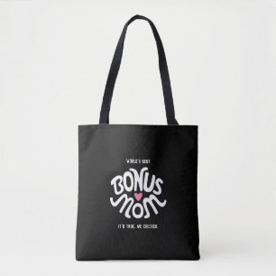Bonus Mama Weiß & Rosa Design auf Schwarz-Tote-Tas Tasche