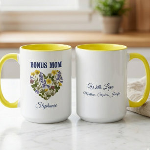 Bonus-Mama-Wiese-Wildblumen-Blumen-Herz-Blau Tasse