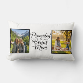 Bonus Mom Promoted Elegant Cursive Double Photo Lendenkissen