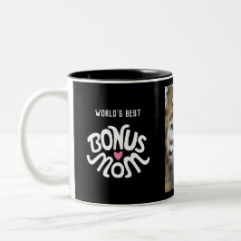 Bonus Mom Round Type Design Two Photo Coffee Mug