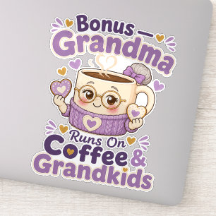 Bonus-Oma läuft mit Kaffee und Enkelkindern Aufkleber