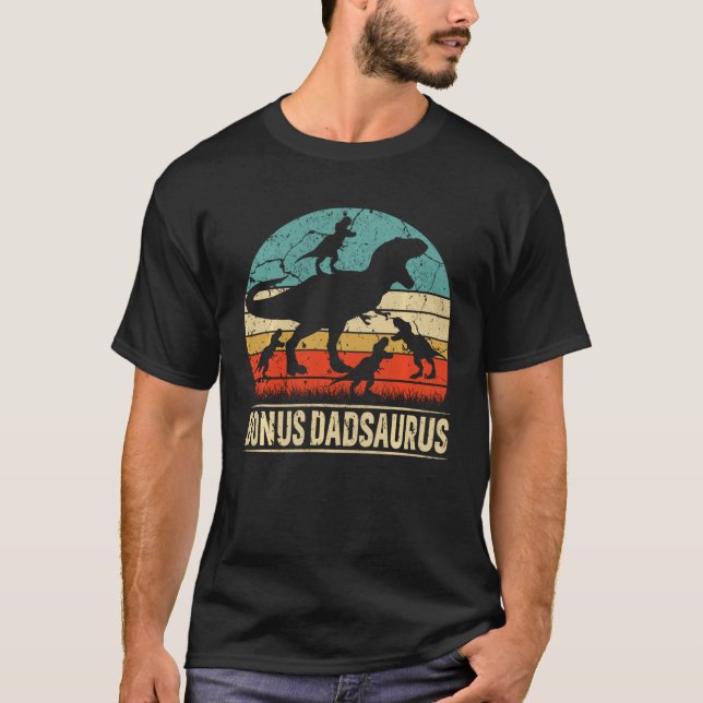 Bonus Vater Dinosaur T Rex Bonus Dadsaurus 4 Kinde T-Shirt (Vorderseite)