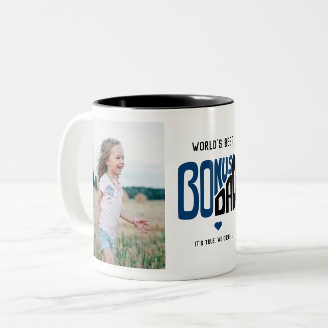 Bonus Vater Foto Design Zweifarbige Tasse (Vorderseite Links)