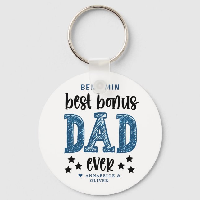 "Bonus Vater" Step Vater Typografie Schlüsselanhänger (Vorderseite)