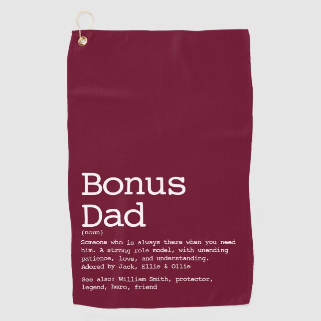 Bonus Vater Stepdad Definition Burgundy Red Golfhandtuch (Vorderseite)