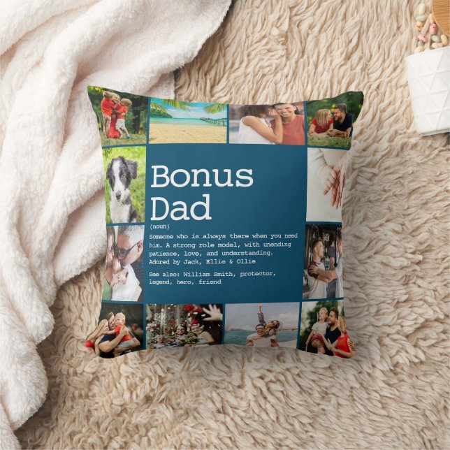 Bonus Vater Stepdad Definition Foto Collage Blue Kissen (Decke)