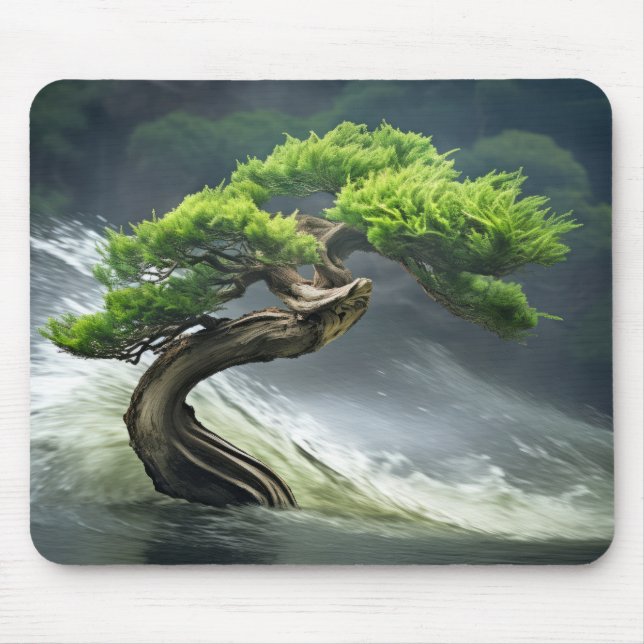 Bonzai Pflanze Wind Tranquil Friedlich Mousepad (Vorne)