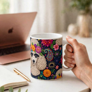 Boo22 Künstler Pudel Boho Floral – Bunter Pudel  Kaffeetasse