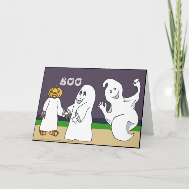 BOO 3 Ghosts trick oder Treten Halloween Card Karte (Vorderseite)