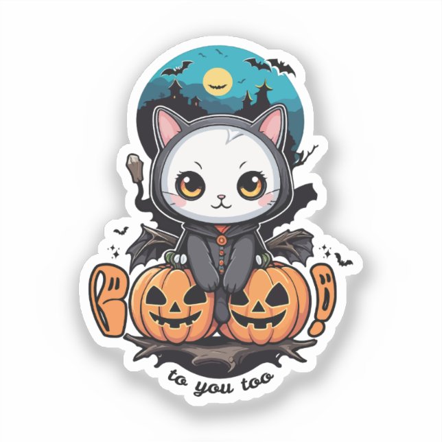 Boo auch für dich | Niedliche Katzenwings & Pumpki Aufkleber (Vorderseite)