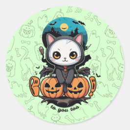 Boo auch für dich | Niedliche Katzenwings & Pumpki Runder Aufkleber