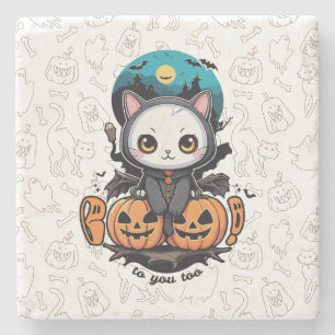 Boo auch für dich   Niedliche Katzenwings & Pumpki Steinuntersetzer