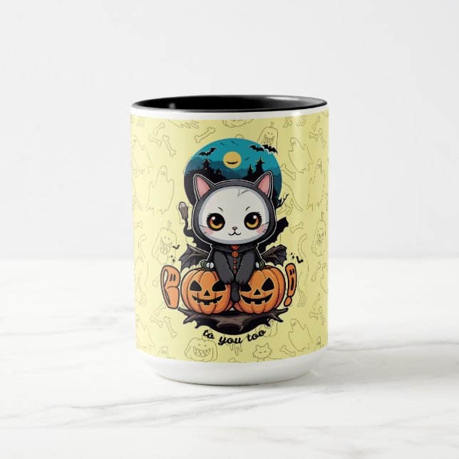 Boo auch für dich | Niedliche Katzenwings & Pumpki Tasse (Zentrum)