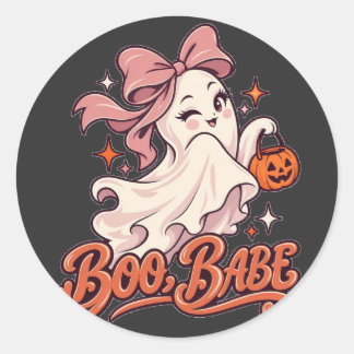 Boo Babe Rosa Halloween-Geist Runder Aufkleber