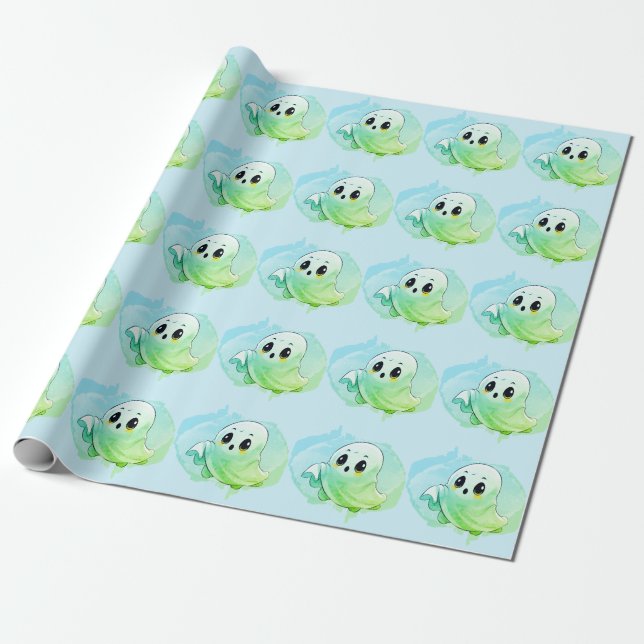Boo Baby Dusche Halloween Blue Themed Niedliches P Geschenkpapier (Ungerollt)