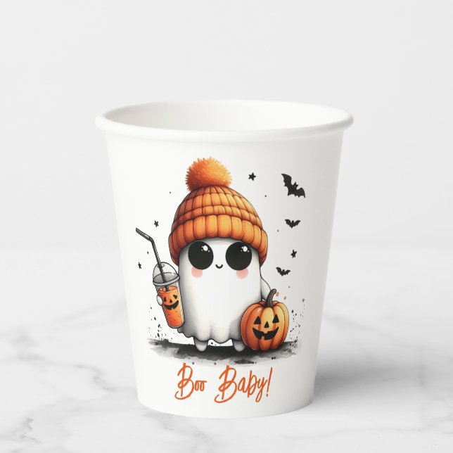Boo Baby Ghost und Pumpkin Halloween Pappbecher (Vorderseite)