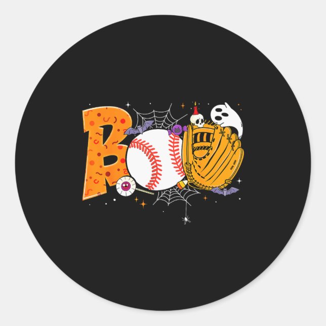 Boo Baseball Player Catcher Tcher Funny Halloween  Runder Aufkleber (Vorderseite)