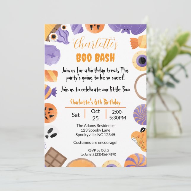 "Boo Bash" Halloween Anniversaire Fête Invitation (Debout devant)
