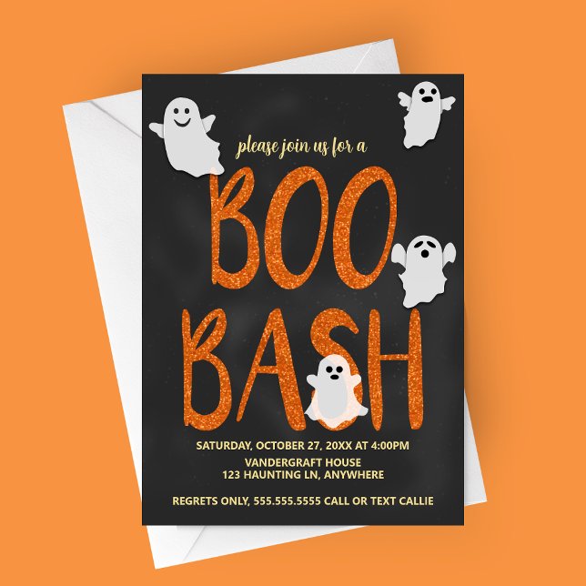 Boo Bash Halloween-Party Einladung (Boo Bash | Cute Flying Ghosts | Halloween Party Invitation)