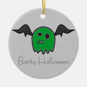 Boo Bat Green Ghost Batty Halloween Ornament